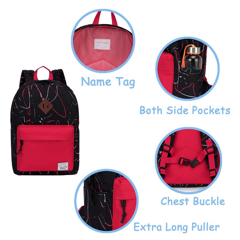 VASCHY Preschool Toddler Backpack, Little Kid Small Backpacks for Kindergarten Children Boys and Girls with Chest Strap in Black Red - Image 5